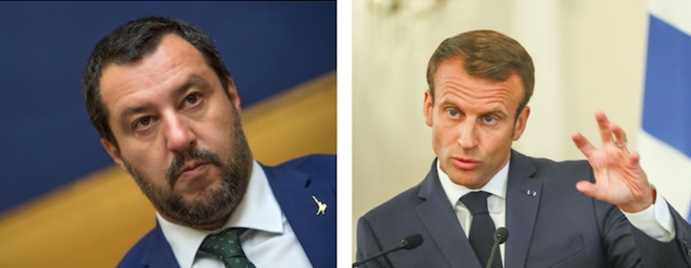 Il vicepremier e ministro dell'Interno Matteo Salvini e il presidente francese Emmanuel Macron