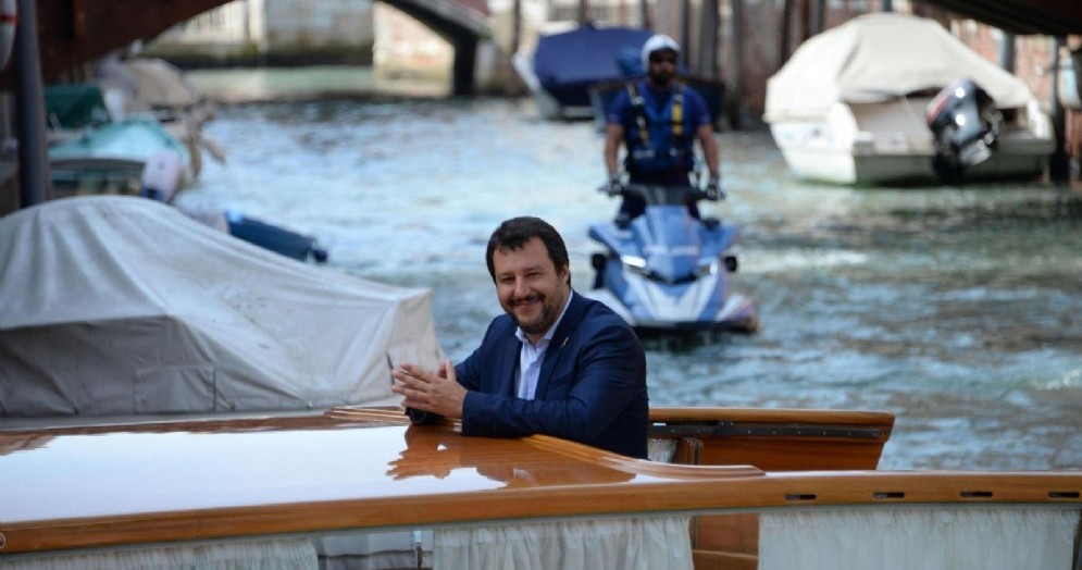 Il Ministro dell'Interno Matteo Salvini in motoscafo a Venezia