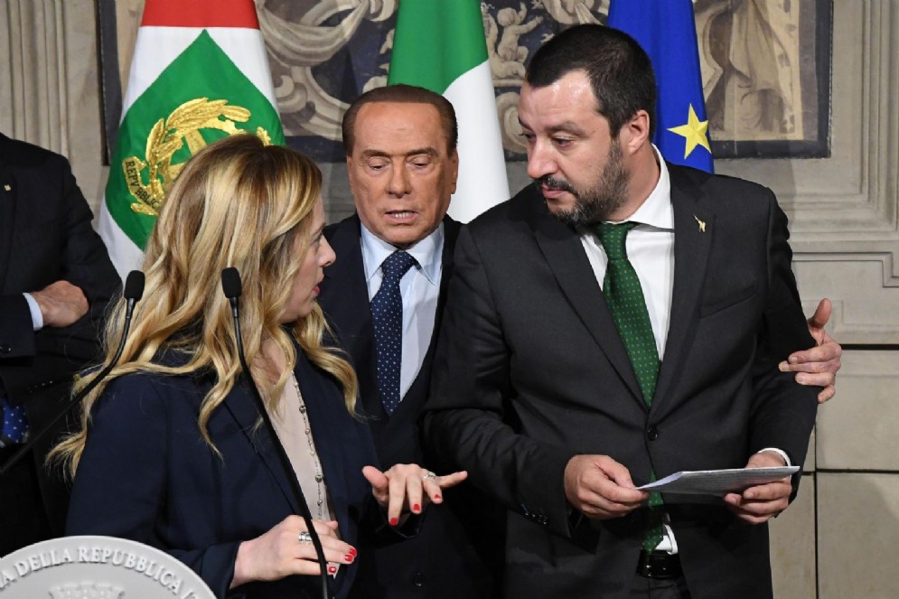 Matteo Salvini, Giorgia Meloni e Silvio Berlusconi al Quirinale