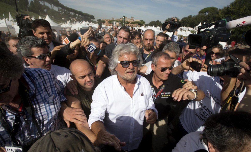 Beppe Grillo al Circo Massimo per la manifestazione Italia5Stelle. Roma, 11 ottobre 2014