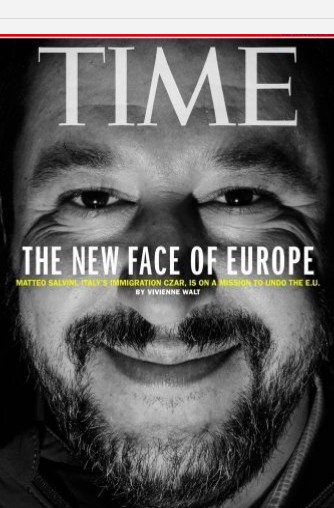 Il vicepremier e ministro dell'Interno Matteo Salvini sulla copertina del Time