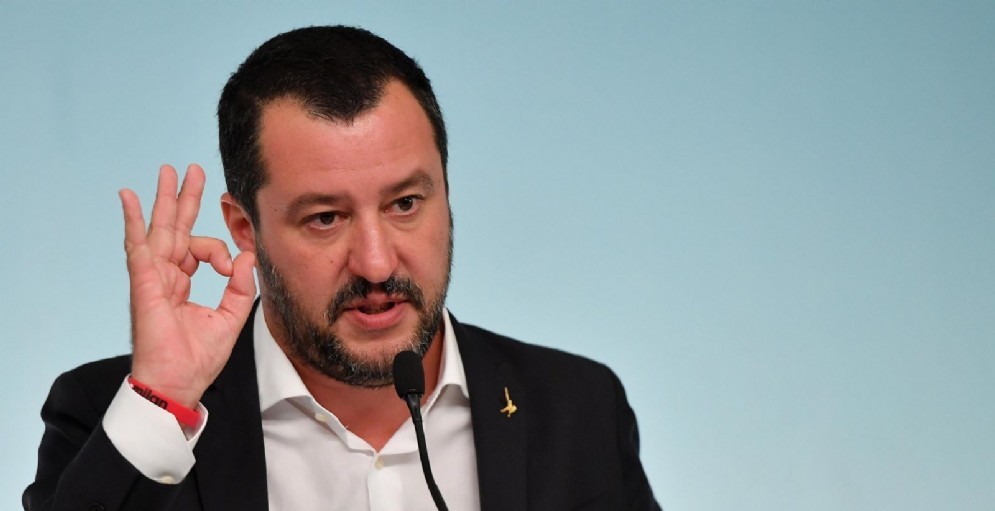 Il vicepremier e ministro dell'Interno, Matteo Salvini, durante una conferenza stampa al termine del Consiglio dei Ministri a palazzo Chigi