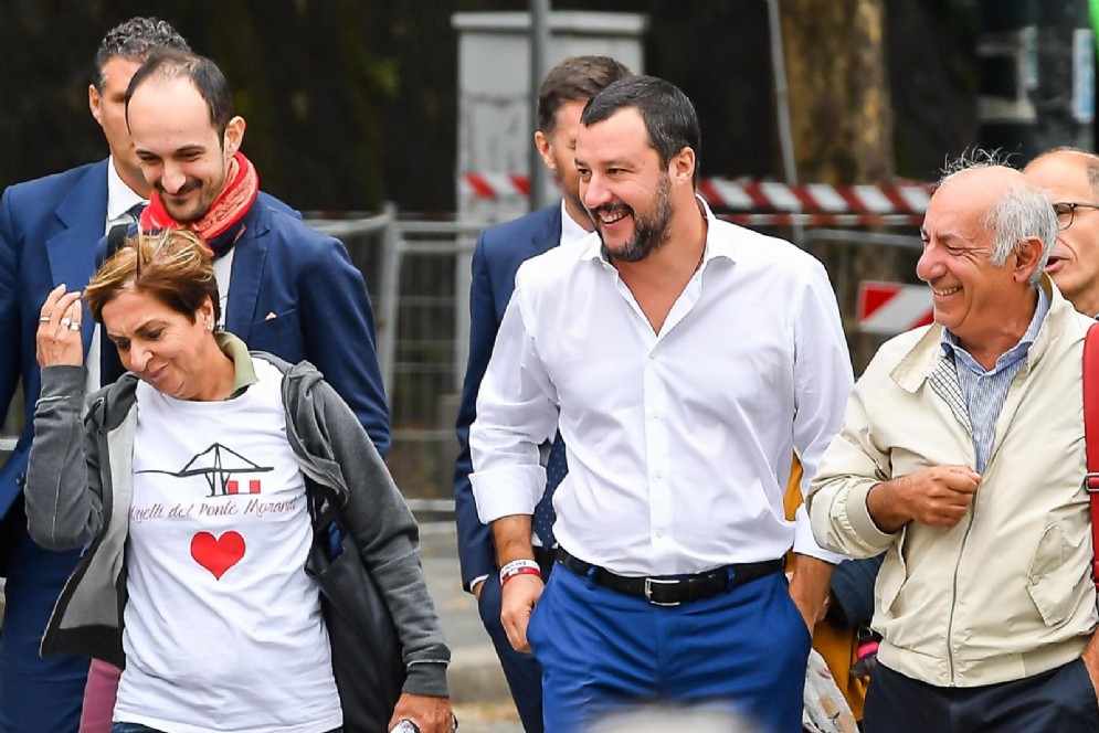 Il ministro dell'Interno, Matteo Salvini, a Genova