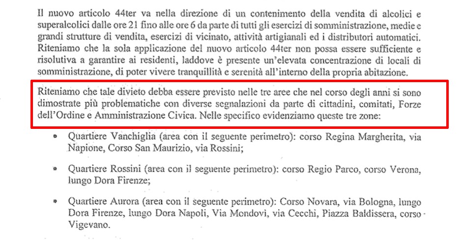 La richiesta di estensione dei divieti della Circoscrizione 7, durante le osservazioni per l'articolo 44 Ter