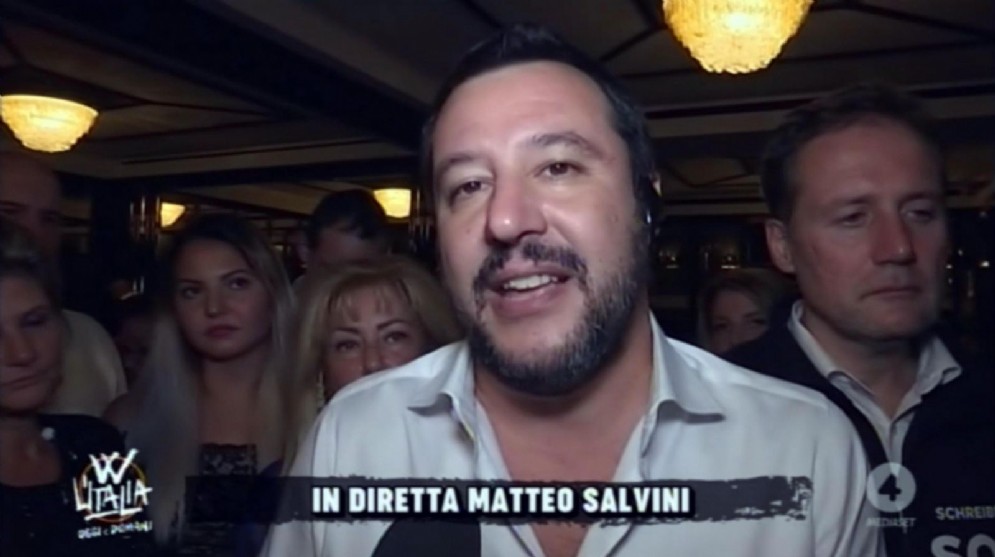 Il vicepremier, Matteo Salvini, durante il suo intervento a W l'Italia su Rete 4