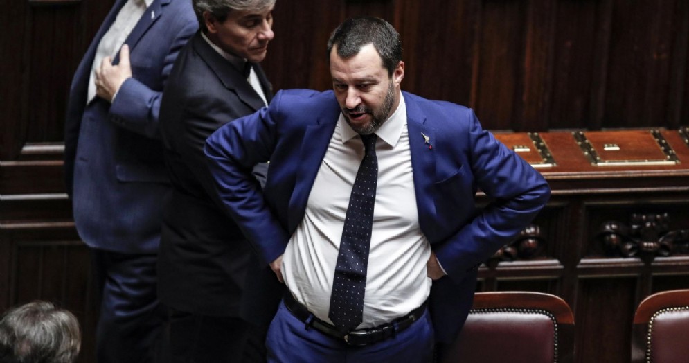Il ministro dell'Interno Matteo Salvini alla Camera durante il voto di fiducia sul decreto Sicurezza