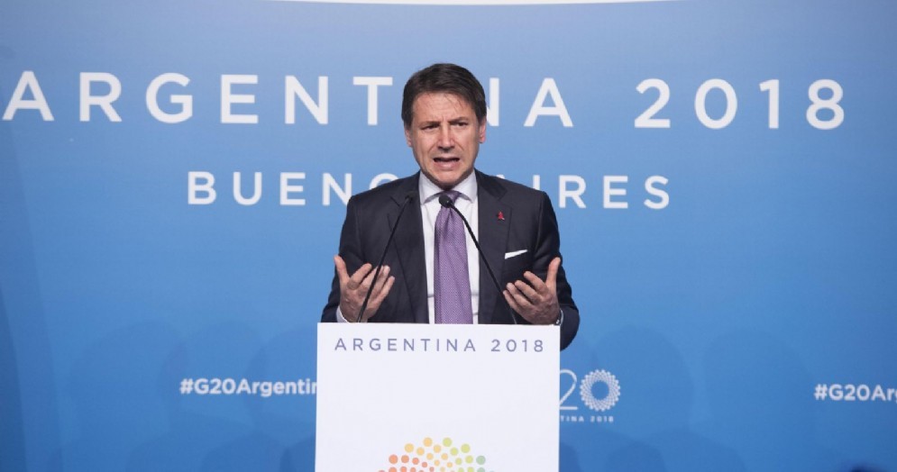 Il presidente del Consiglio, Giuseppe Conte, nella conferenza stampa al G20 in Argentina