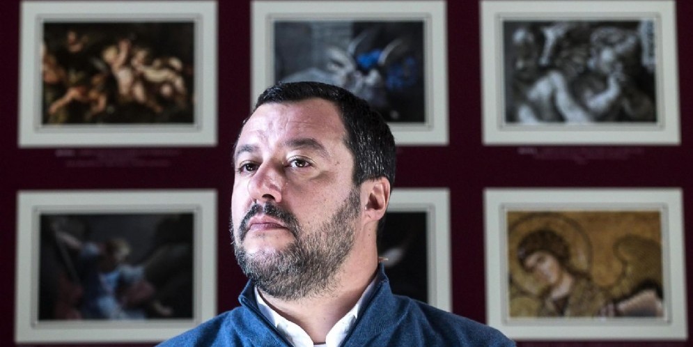 Il ministro dell'Interno e vicepremier Matteo Salvini durante la presentazione del calendario Fondo Edifici di Culto Archivio Storico del F.E.C. presso il complesso di Santa Croce in Gerusalemme a Roma