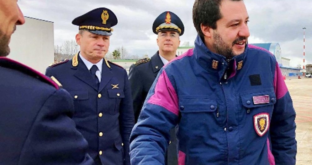 Il vicepremier e ministro dell'Interno Matteo Salvini al suo arrivo a Chieti