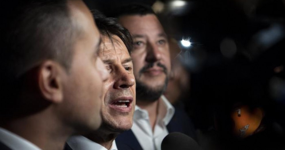 Luigi Di Maio con il Premier Giuseppe Conte e il leader della Lega, Matteo Salvini