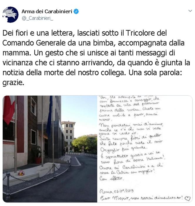 La lettera di una bambina ai Carabinieri