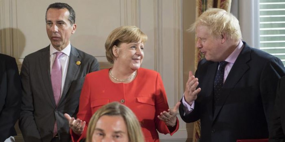 La Cancelliera Angela Merkel con il Premier britannico, Boris Johnson
