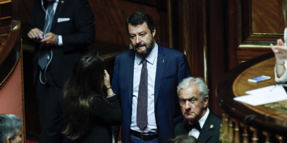 Il leader della Lega, Matteo Salvini, in Senato