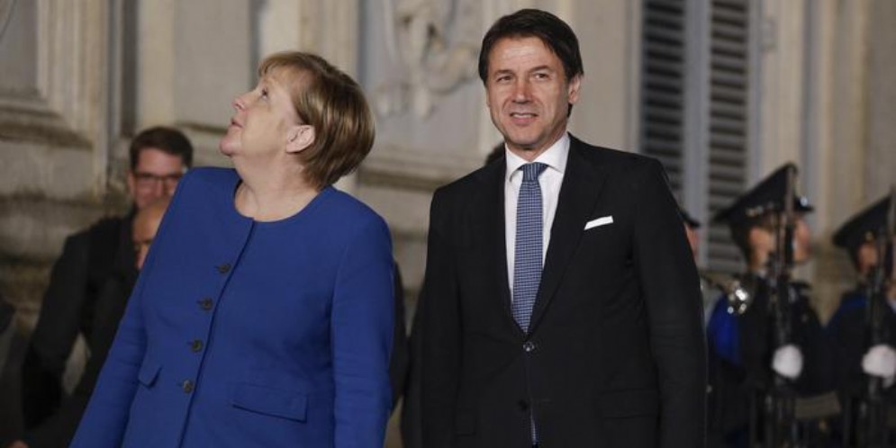 La Cancelliera tedesca, Angela Merkel con il Premier Giuseppe Conte