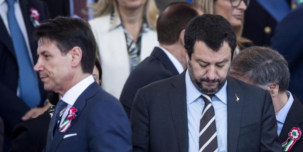 Il Premier Giuseppe Conte con l'ex Ministro e leader della Lega, Matteo Salvini
