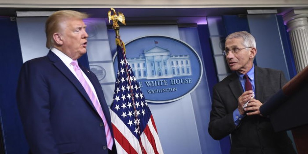 Il Presidente americano, Donald Trump con l'esperto Anthony Fauci