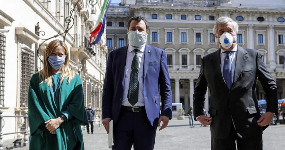 Da sinistra: Giorgia Meloni, Matteo Salvini e Antonio Tajani