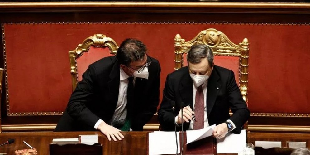 Il Ministro Giancarlo Giorgetti con il Presidente del Consiglio, Mario Draghi
