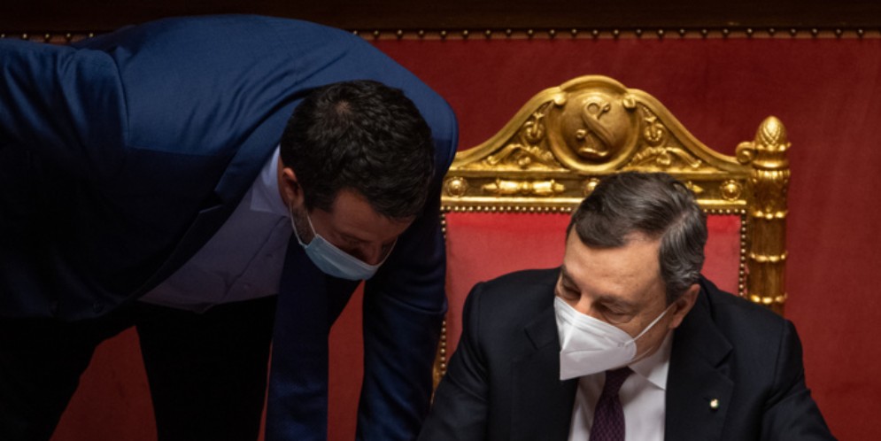 Matteo Salvini con il Presidente del Consiglio, Mario Draghi